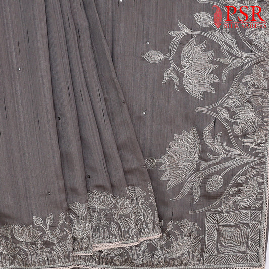 Dark Grey Semi Dupion Saree