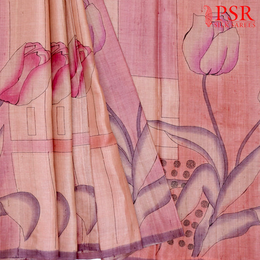 Onion Peach Kadhi Tussar Silk Saree