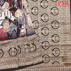 Black & Multicolor Semi Crepe Saree