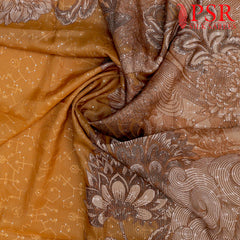 Tortilla Brown & Mustard Orange Tissue Embroidery Saree