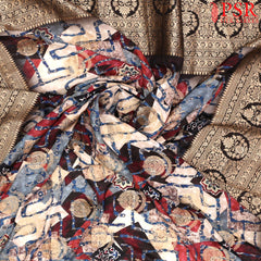 Black & Multicolor Semi Crepe Saree