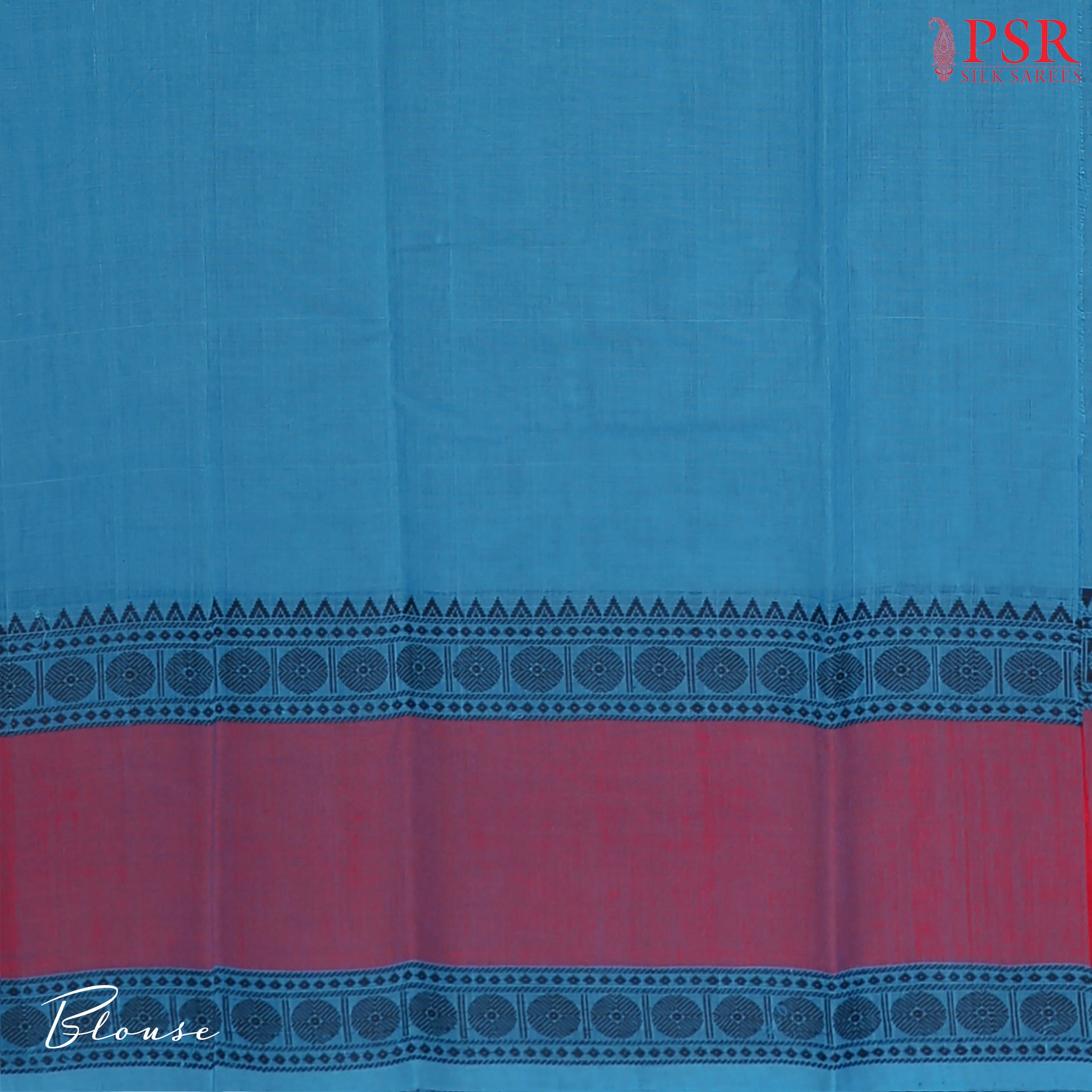 PSR Silks presents a traditionsal handloom Kalakshetra Kovai Cotton saree in a captivating Cerulean Blue, beautifully weaved pink & black thread work.