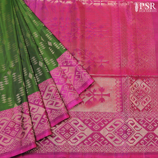 Elevate your style with the exquisite Dark Green Soft Silk Saree from PSR Silks.