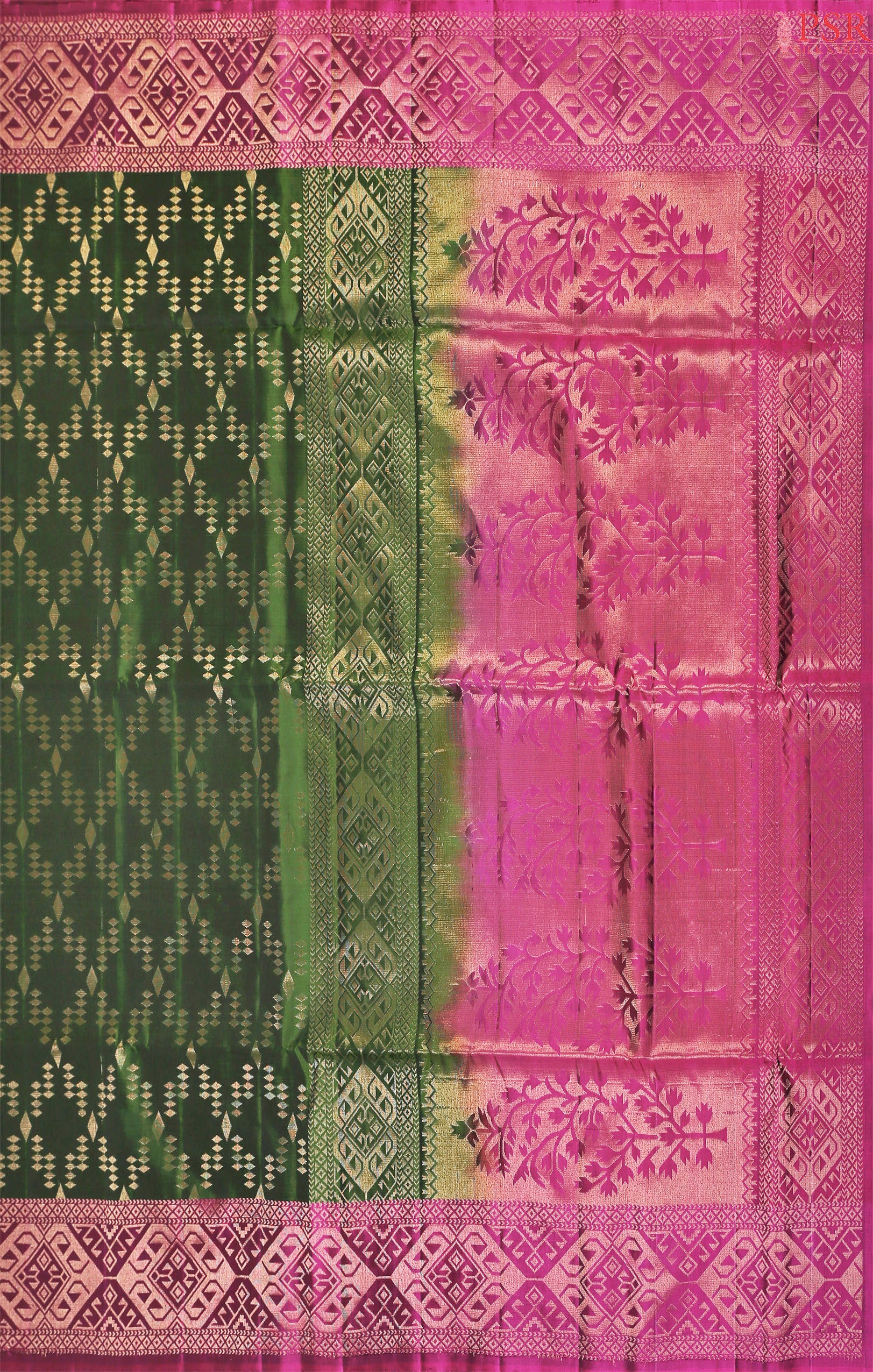 Elevate your style with the exquisite Dark Green Soft Silk Saree from PSR Silks.
