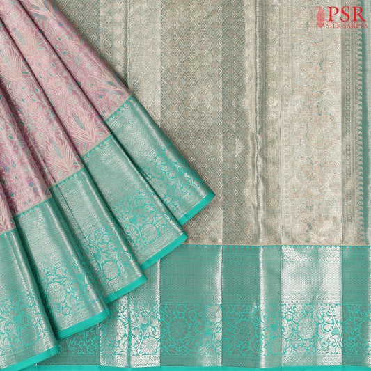 Light Lilac Pink Kanchipuram Jacquard Tissue Silk Saree