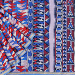 Blue & Red Mul Printed Cotton Saree