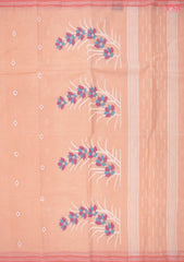 Light Peach Bengal Cotton Saree
