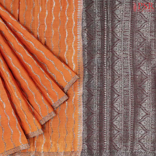 Orange Banaras Tussar Silk Saree