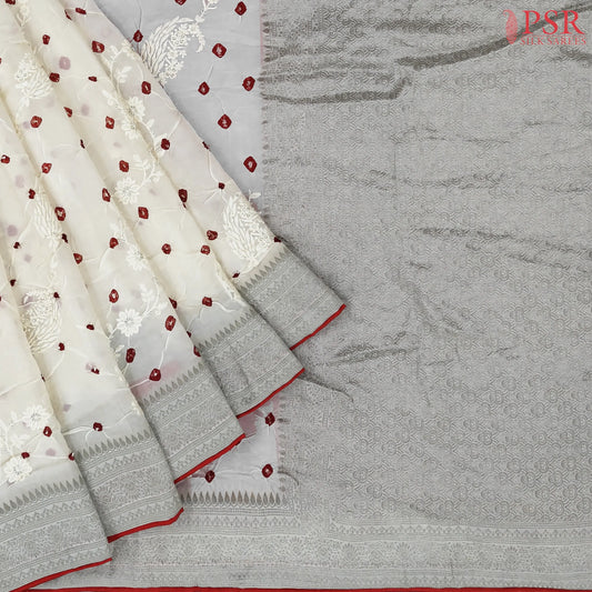 Floral Beige Crushed Bandhini Saree