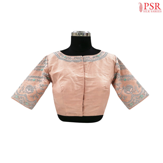 Pastel Peach Dupion Silk Designer Blouse