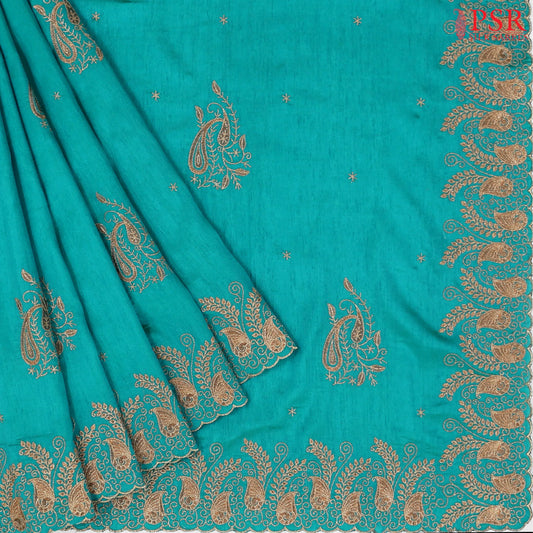 Turquoise Blue Semi Dupion Saree