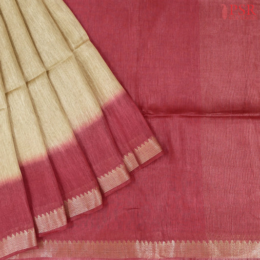 Tussar Beige Semi Tussar Saree