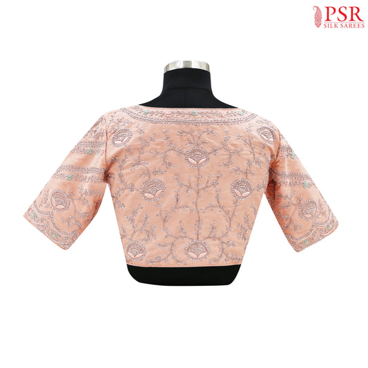 Pastel Peach Dupion Silk Designer Blouse