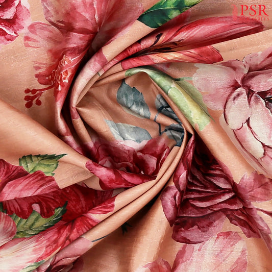 Coral Peach Semi Dupion Saree