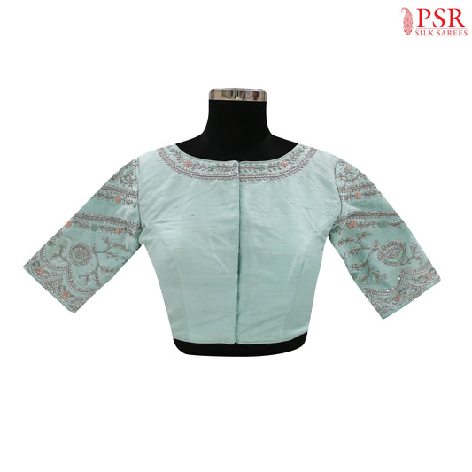Light Turquoise Dupion Silk Designer Blouse