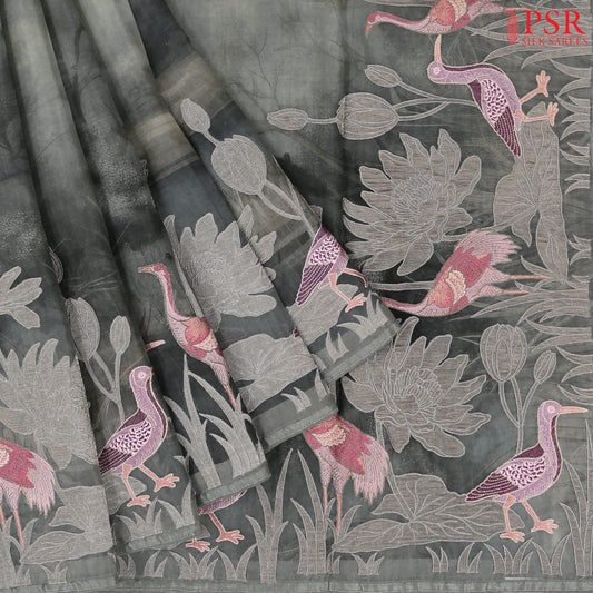 Nevada Grey Organza Embroidery Saree