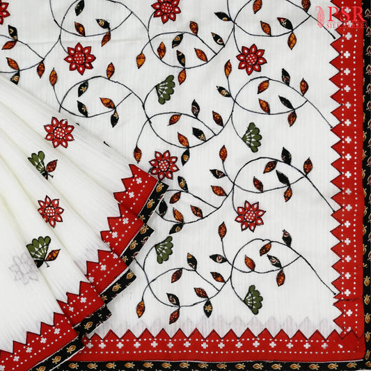 Off White Green Silk Saree