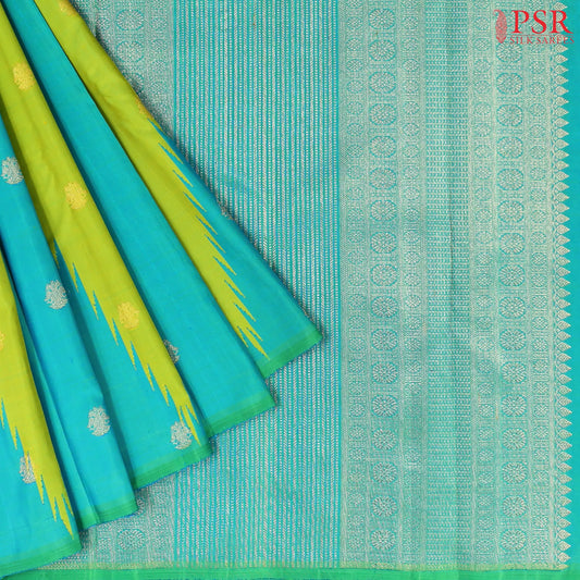 Chartreuse Green & Turquoise Blue Kanchipuram Silk Saree\