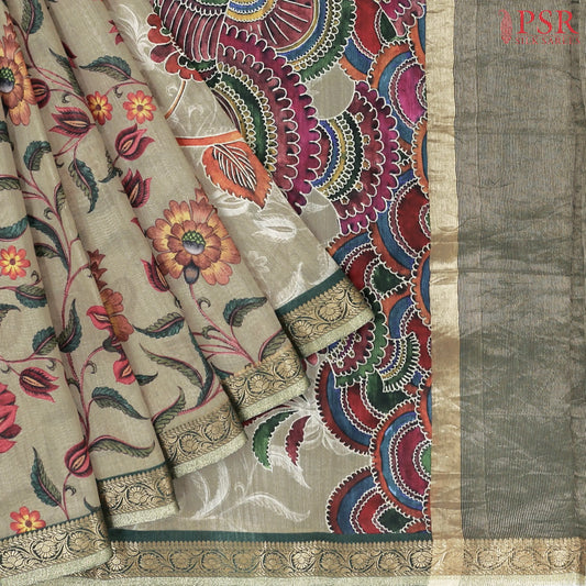 Olive Grey Munga Silk Saree