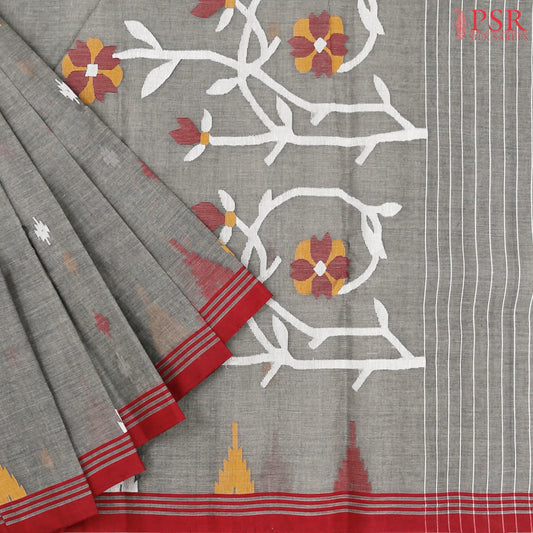 Dark Grey Bengal Cotton Saree