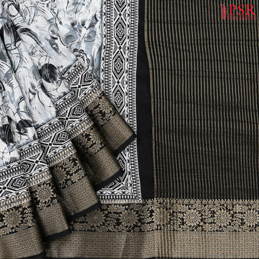 Black & White Modal Silk Saree