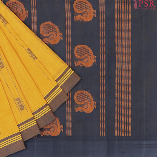 Amber Yellow Kanchi Cotton Saree