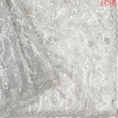 Silver White Georgette Laser Embroidery Saree