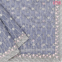 Deep Periwinkle Organza Laser Embroidery Saree