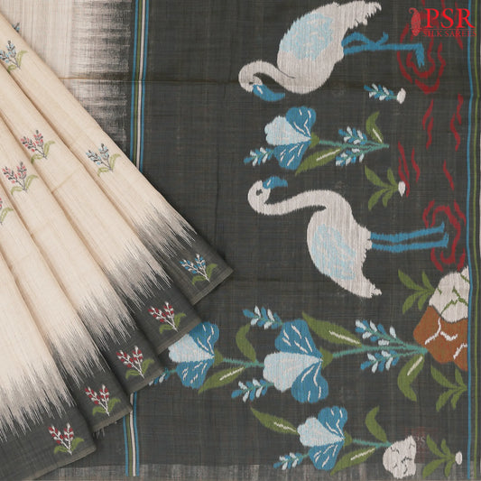 Beige Ghicha Tussar Saree