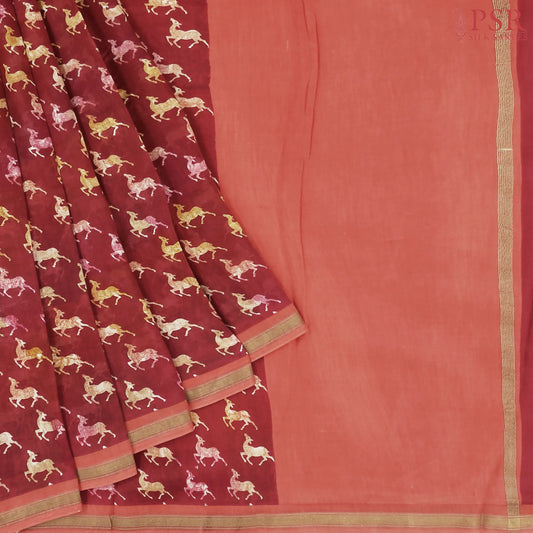 Antique Red Chanderi Silk Cotton Saree
