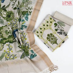 Milky Pail & Green Pure Cotton Dress Material