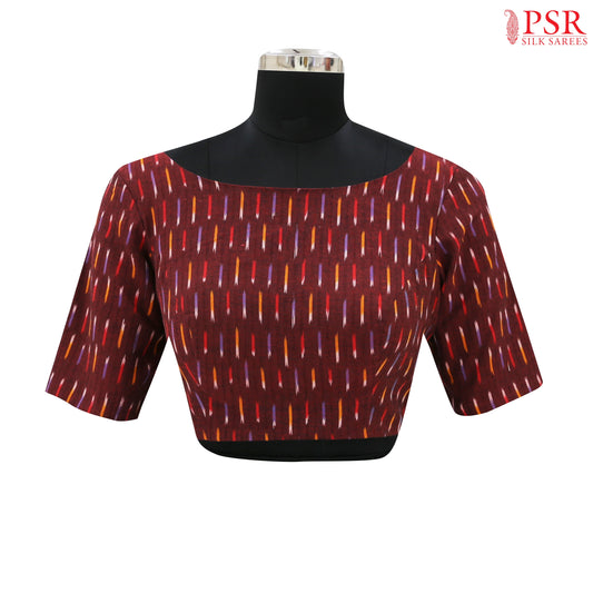 Maroon Ikkat Cotton Readymade Blouse