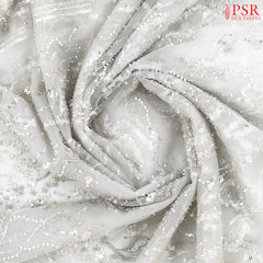Silver White Georgette Laser Embroidery Saree