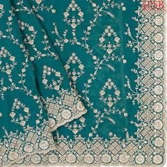 Teal Blue Georgette Laser Embroidery Saree