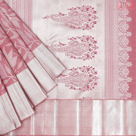 Flamingo Pink Kanchipuram Jacquard Silk Saree