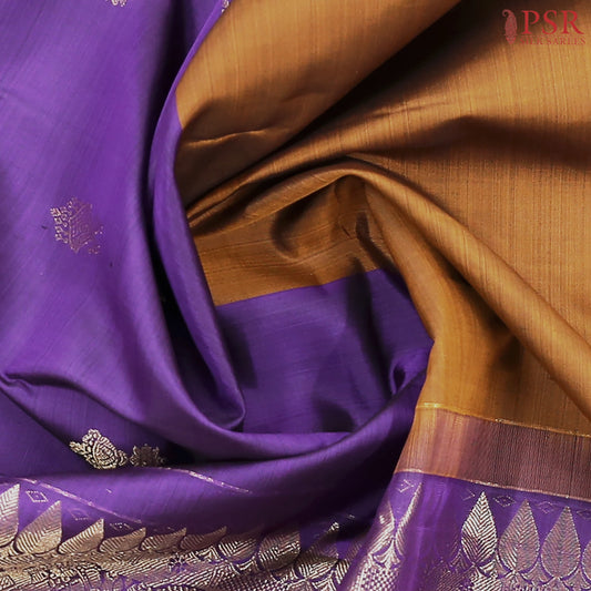 Spanish Violet & Dark Mustard Brown Kanchipuram Silk Saree