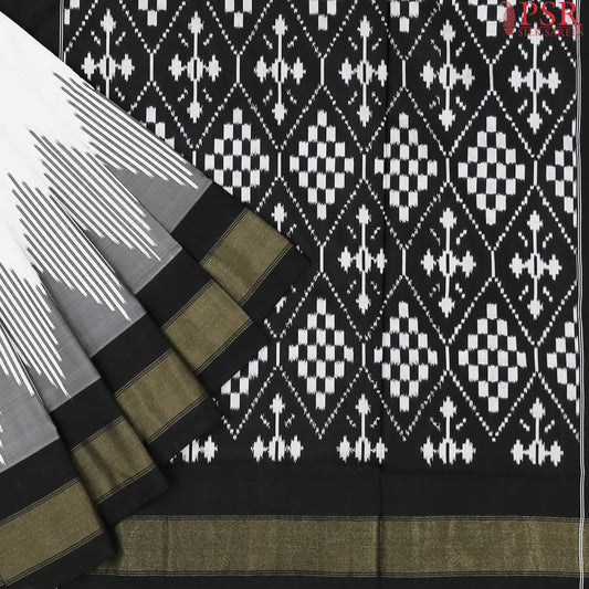 Silk White Pochampally Silk Ikat Saree
