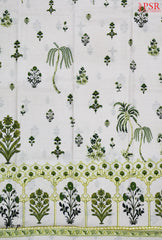 Milky Pail & Green Pure Cotton Dress Material