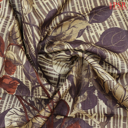 Olive Beige & Dark Purple Tussar Silk Saree