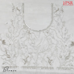 Silver White Georgette Laser Embroidery Saree
