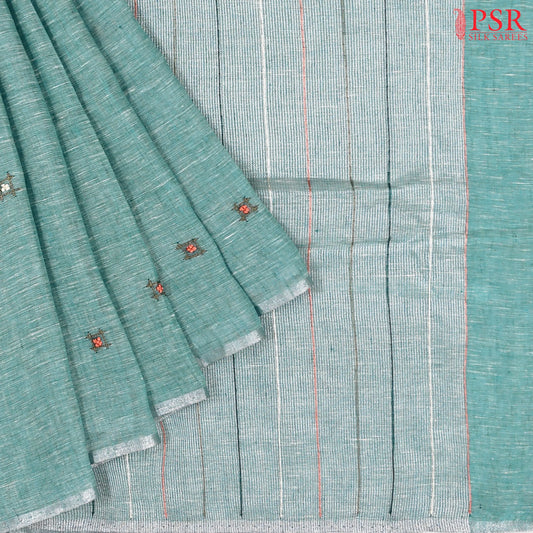 Tiffany Blue Linen Saree
