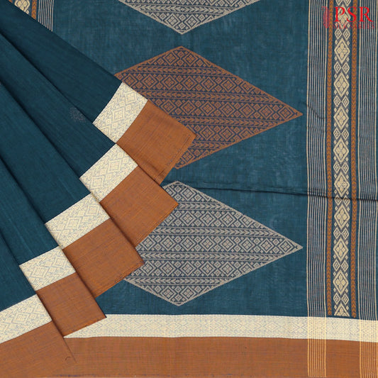 Dark Peacock Blue Byloom Cotton Saree