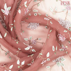 Coral Organza Embroidery Saree