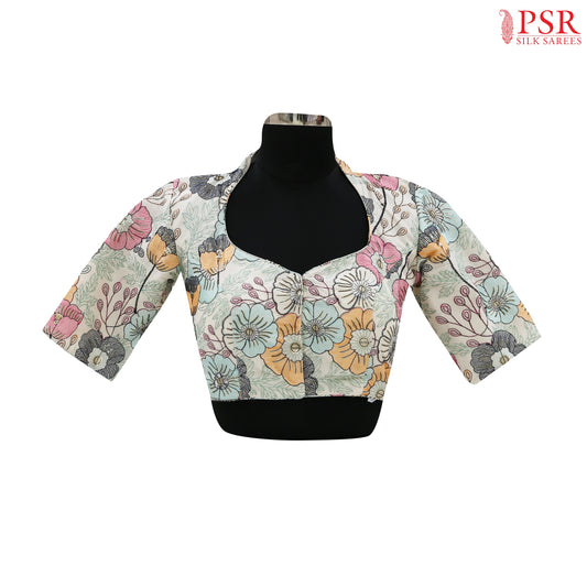 Floral White Cotton Embroidery Readymade Blouse