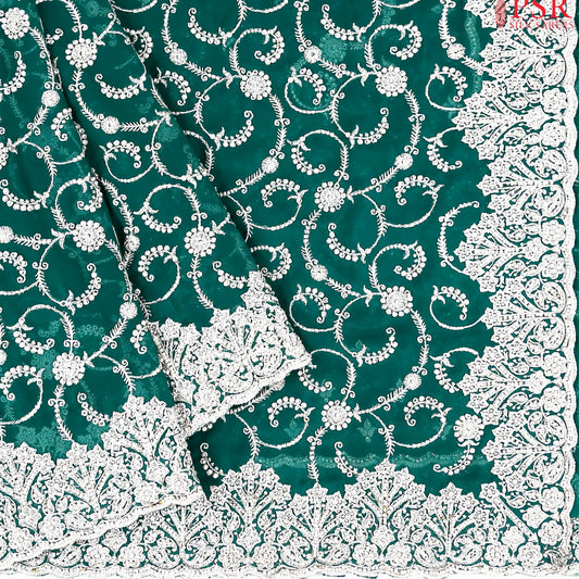 Emerald Green Georgette Laser Embroidery Saree