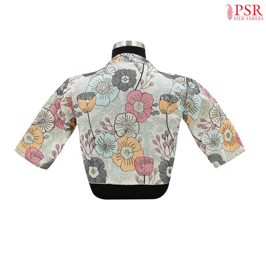 Floral White Cotton Embroidery Readymade Blouse