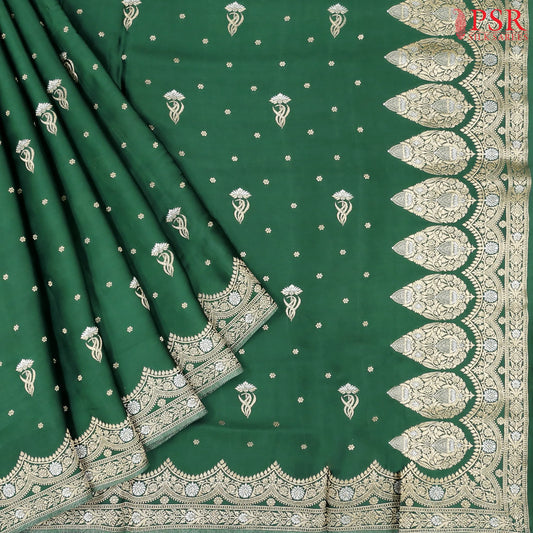 Dark Green Banarasi Habutai Satin Saree