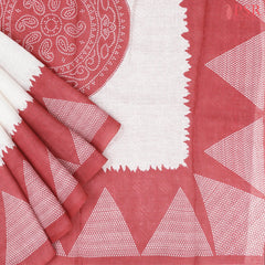 Floral White Linen Saree