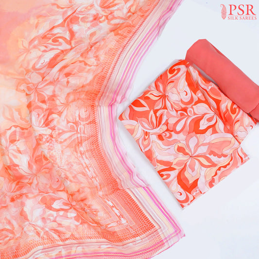 Shades Of Peach Semi Crape Dress Material