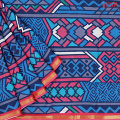 Dark Blue Mul Mul Printed Cotton Saree